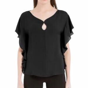 NWT Max Studio London Flutter Sleeve Keyhole Pullover Blouse Women Black Size S